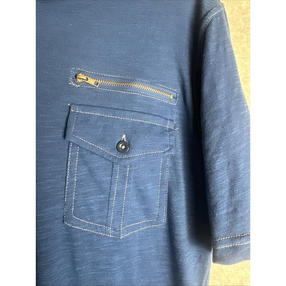 Vertical Sport Mens Blue Slub Knit Polo Shirt Double Chest Pockets Zipper XL - Picture 3 of 9